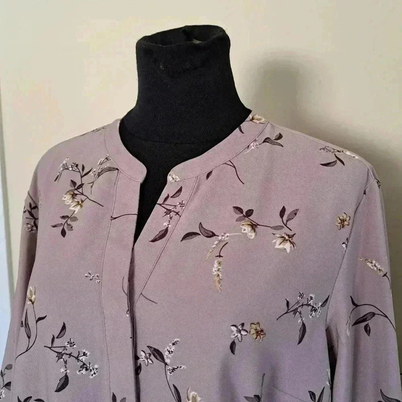 Hilary Radley Floral Blouse Large  Purple Lilac Popover Long Sleeve Shirt - Picture 5 of 10